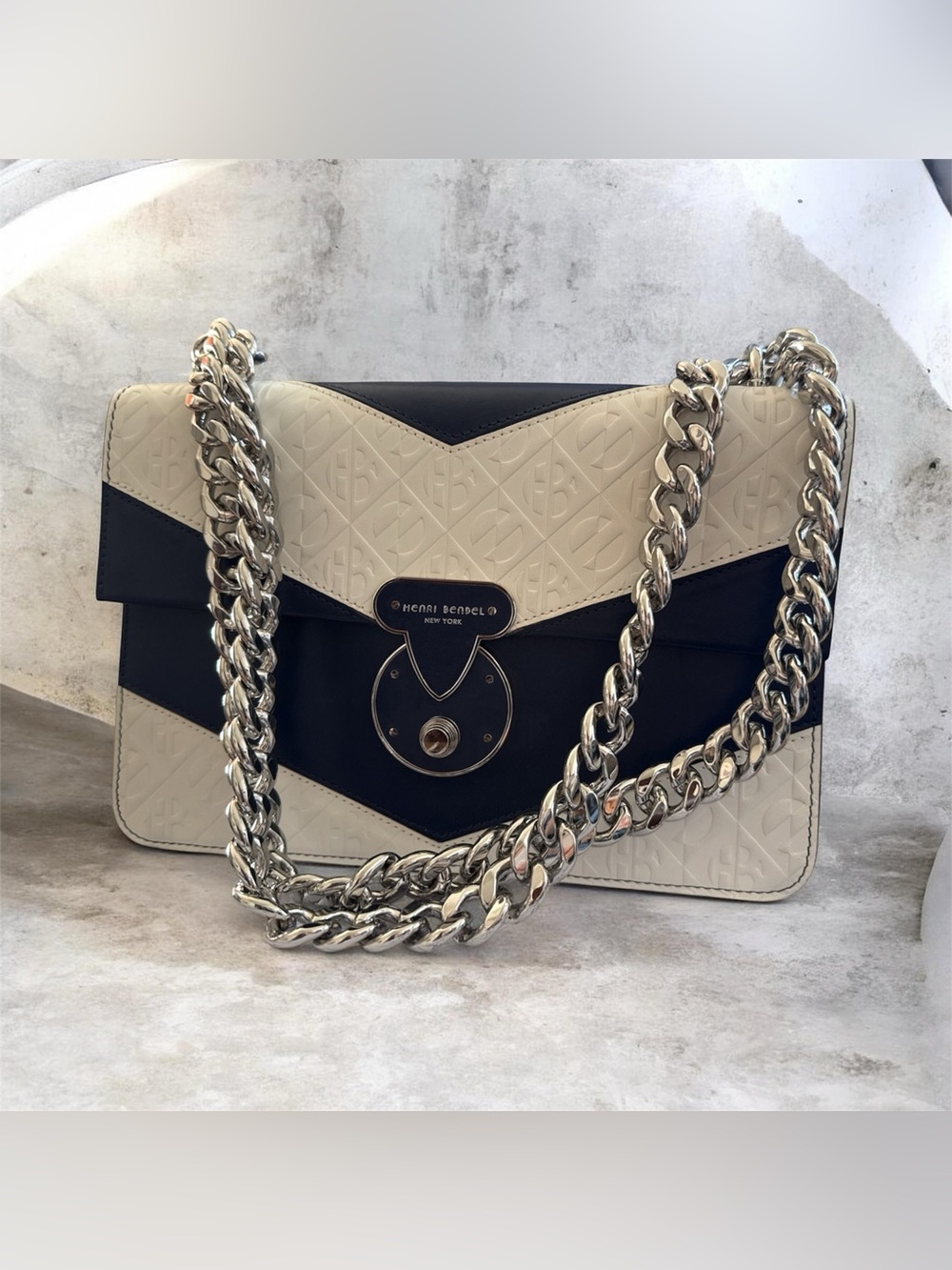 Authentic Henri Bendel Warren Street Chevron Chain Shoulder Bag collectible